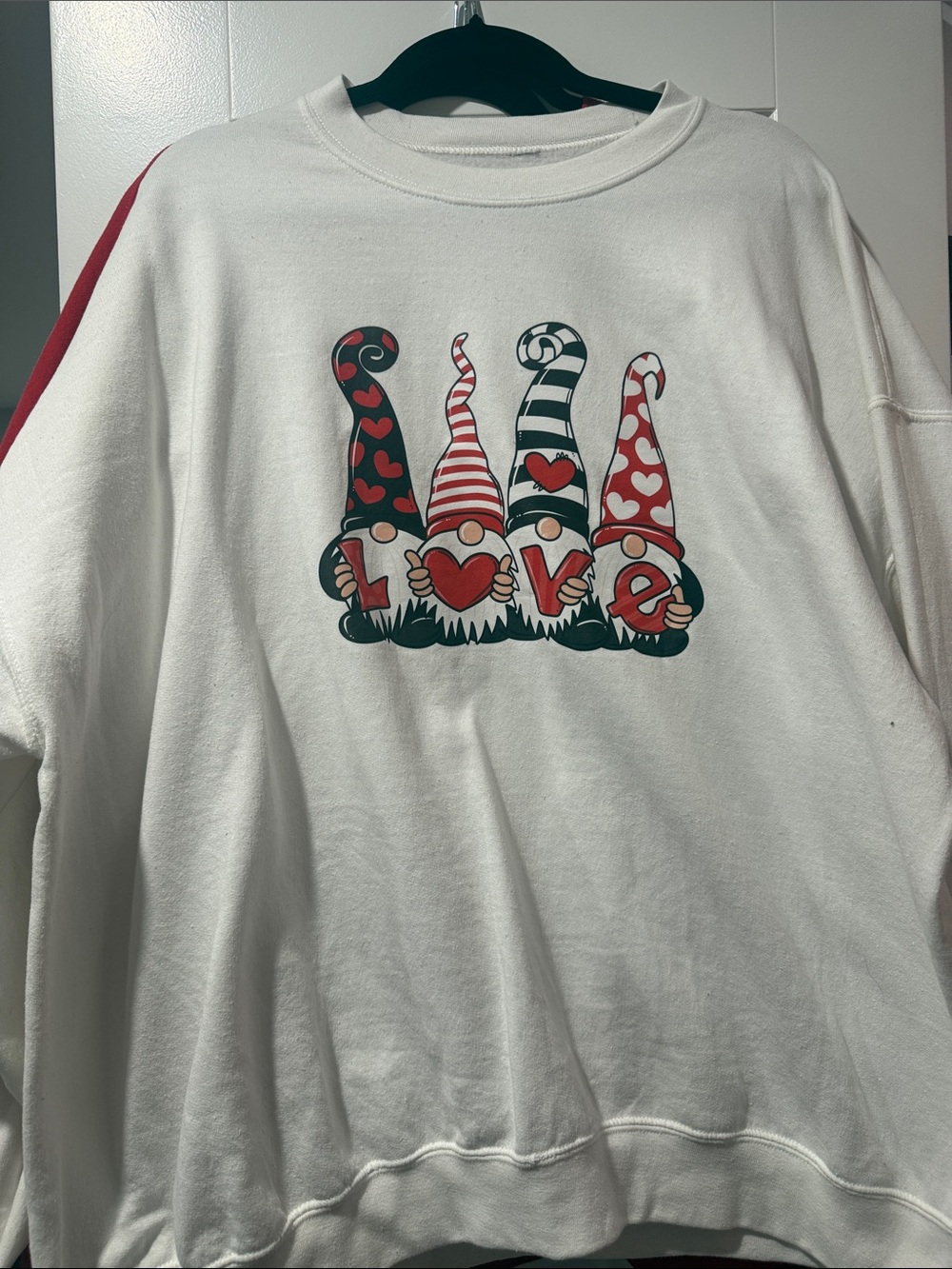 Gildan White Sweatshirt with Red and Black Valentine Gnome Graphic